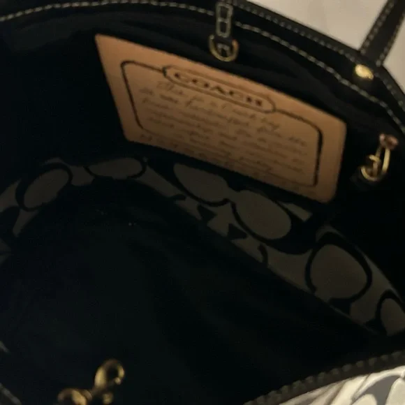 Coach Signature Black Gray Canvas Leather structured logo Shoulder Bag - Picture 15 of 16